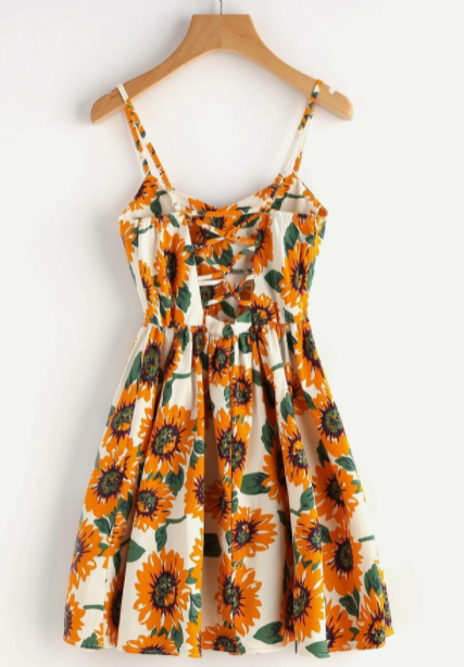 Reykle Sunflower Print Crisscross Cami ...